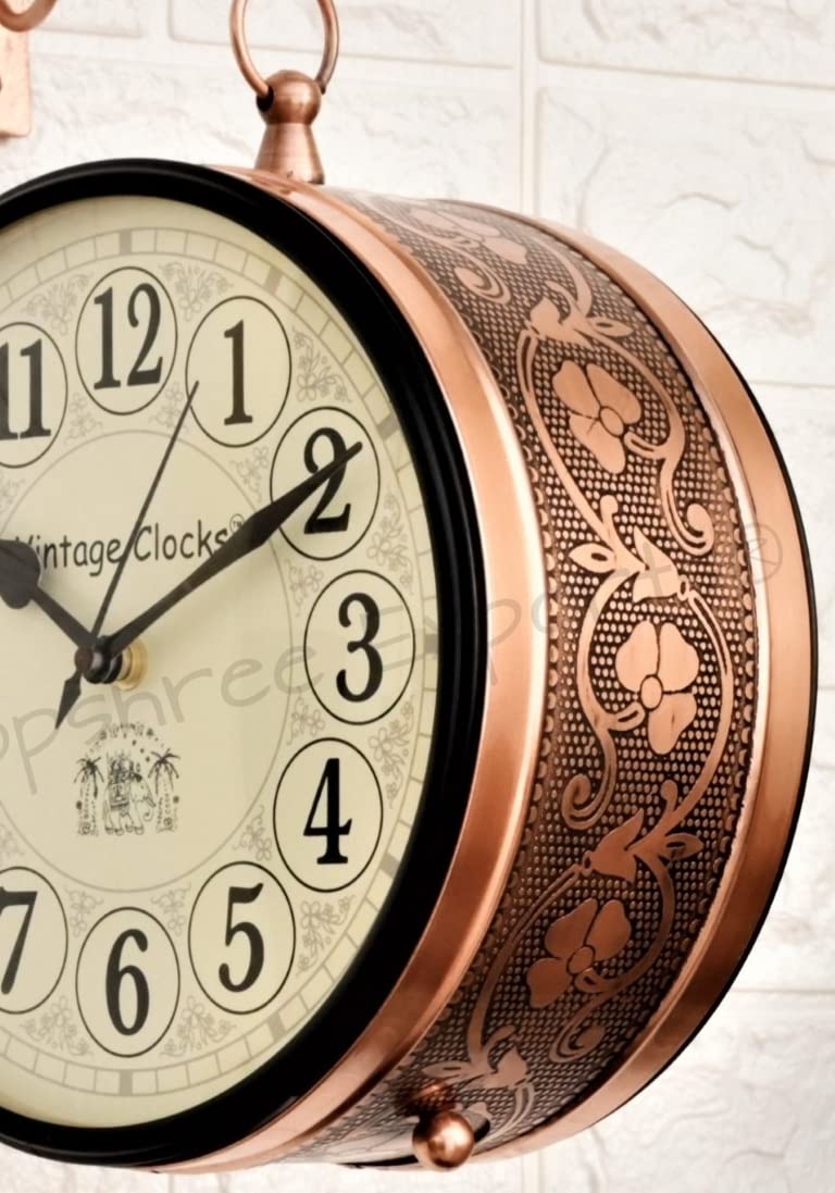 Vintage Clock Iron Handcrafted Double Side Clock With English Numbers (8 Inches Size Rose Gold Finish Floral Design Vc-65471), Analog - Image 4