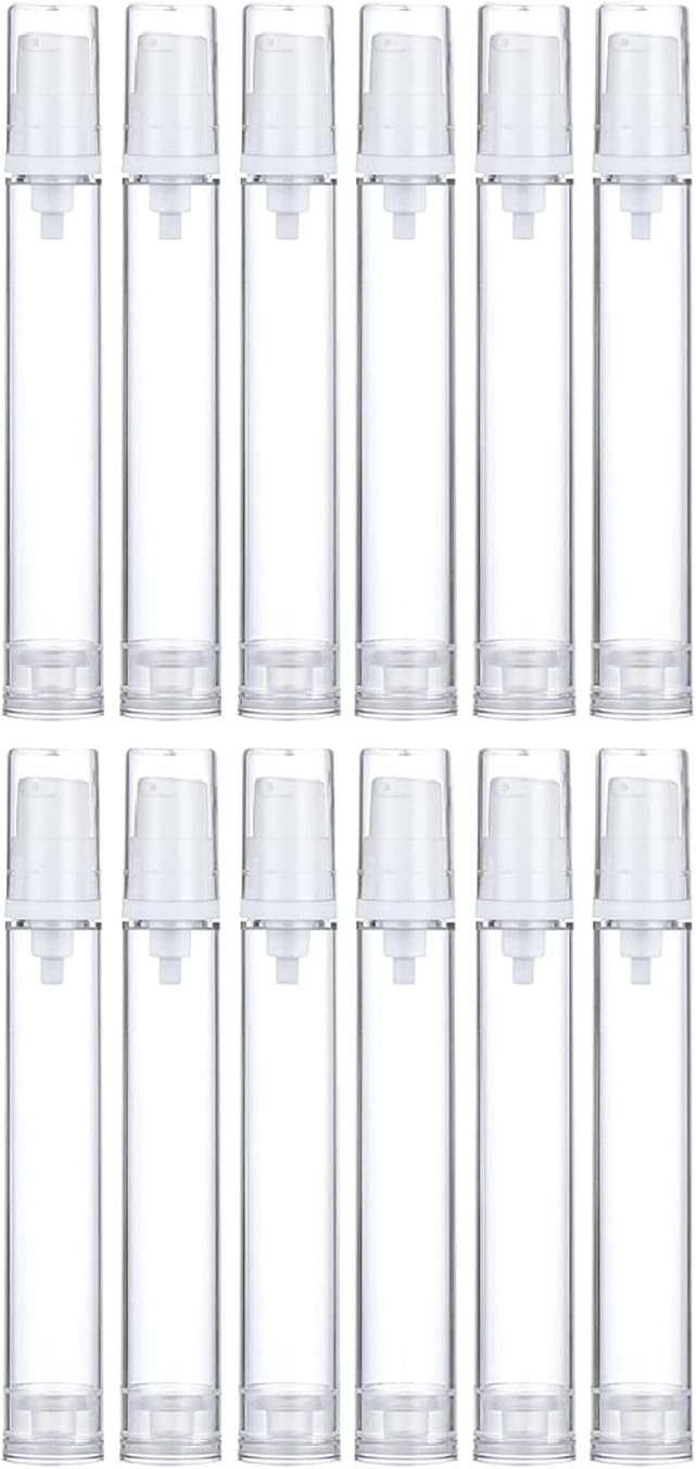 Wresty 12 Pcs Vacuum Lotion Bottles Plastic Empty Airless Pump Bottles Travel DIY Cosmetic Cream Pump Bottles Makeup Foundation Toiletries Liquid Vacuum Container (15ml)