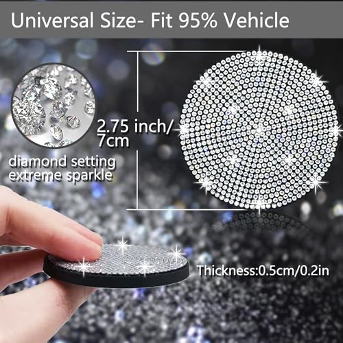 NBTEPEM 4pcs Bling Car Cup Holder Coaster 275 inch AntiSlip Shockproof Universal Fashion Car Coasters Insert Bling Crystal Rhinestone Automotive Interior Accessories for Women 4 pcs White - Image 3