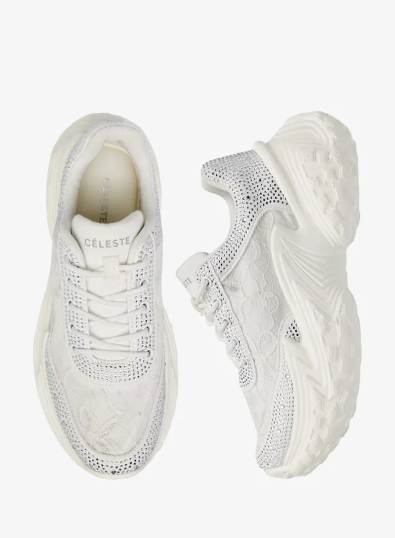 Celeste Womens Embellished Sneakers With Lace-Up Closure