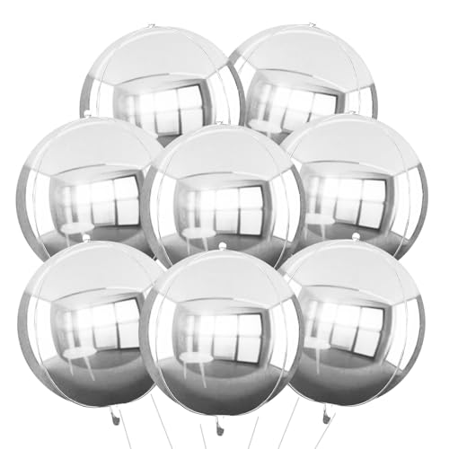 TONIFUL 8Pcs Large Silver 4D Giant Round Foil Balloon 22inch Big Mirror Metallic Mylar Sephere Balloons for Christmas New Year Birthday Party Graduation Wedding Bridal Shower Decoration Supplies - Image 1
