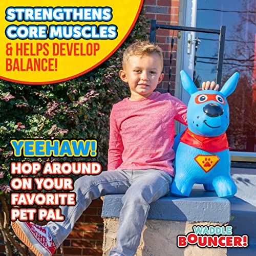 Waddle Bouncy Animal Hopper - Inflatable Hopping Animals, Indoors and Outdoors Fun, Pump Included, Riding Toys for Boys and Girls Ages 2 Years and Up, Blue Super Hero Dog - Image 3