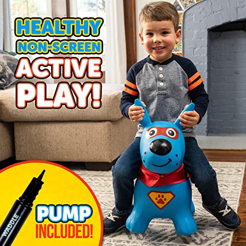 Waddle Bouncy Animal Hopper - Inflatable Hopping Animals, Indoors and Outdoors Fun, Pump Included, Riding Toys for Boys and Girls Ages 2 Years and Up, Blue Super Hero Dog - Image 2