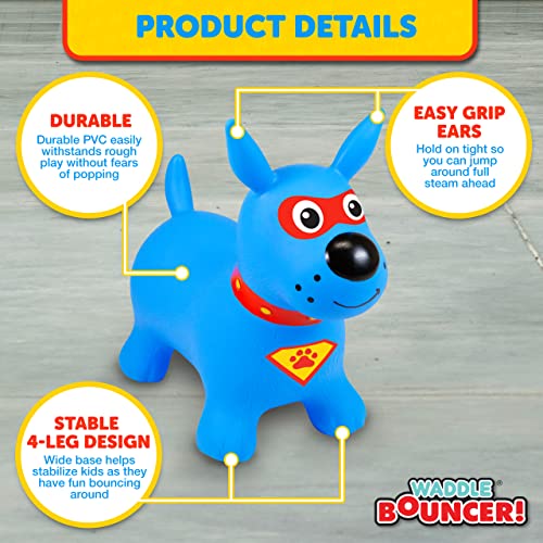 Waddle Bouncy Animal Hopper - Inflatable Hopping Animals, Indoors and Outdoors Fun, Pump Included, Riding Toys for Boys and Girls Ages 2 Years and Up, Blue Super Hero Dog - Image 5