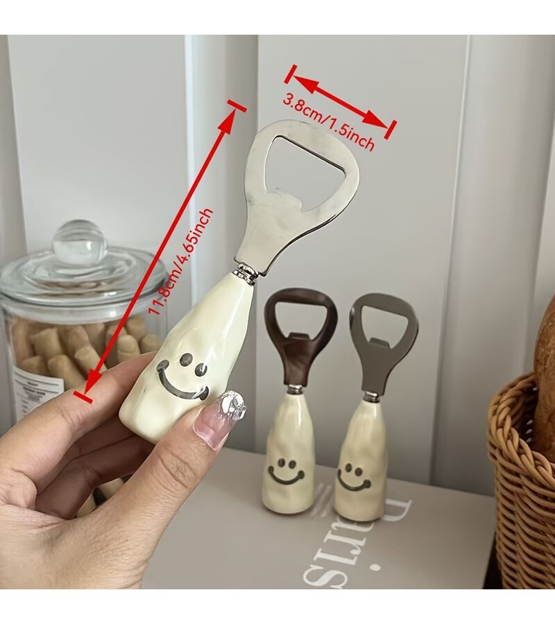 Set Of 6 Joyful Face Bottle Openers Imitation Ceramic Wine Beer Opener For Home Bar - Image 3