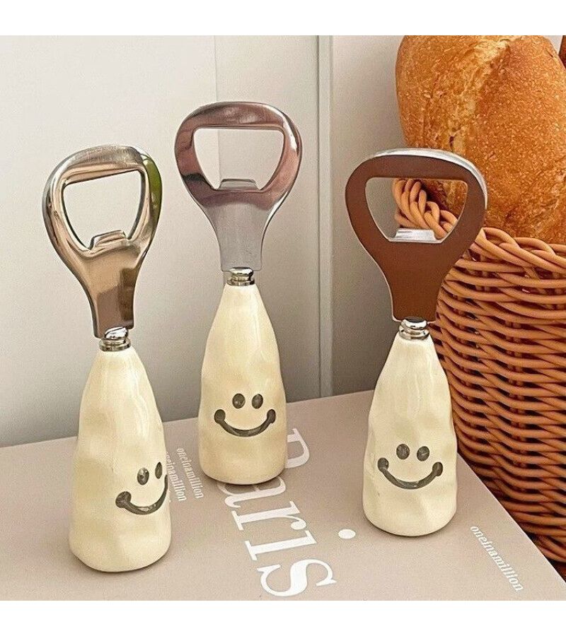 Set Of 6 Joyful Face Bottle Openers Imitation Ceramic Wine Beer Opener For Home Bar - Image 4