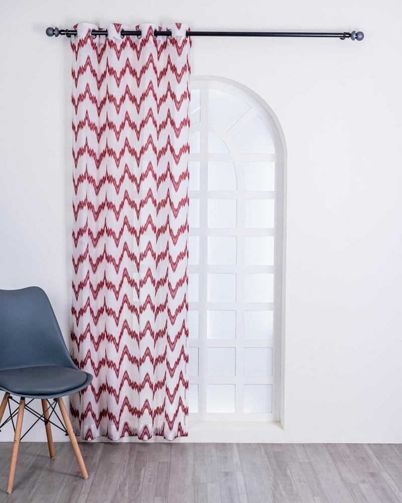 Parda Online Premium Linen Embroidered Curtain with Red Zigzag Design - Pack of 2 - Image 3
