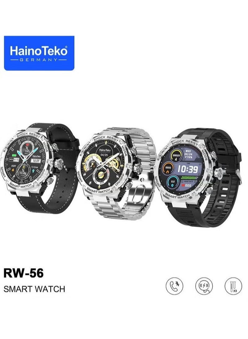 Haino Teko RW56 Round Shape AMOLED Display Smart Watch with 3 Pairs of Straps and Wireless Charger - Stylish Black Design, Fitness Tracker, Heart Rate Monitor, Waterproof, Long Battery Life, Customizable Features for Men and Boys - Image 2