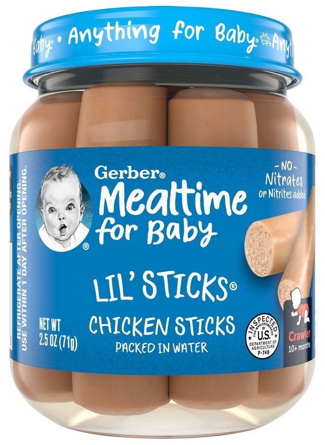 Gerber - Gerber Mealtime for Baby Lil’ Sticks, Chicken Sticks, Packed in Water, No Nitrates or Nitrites Added, for Crawlers 10 Months & Up, 2.5 Ounce Jar (Pack of 10 Jars) - Image 1