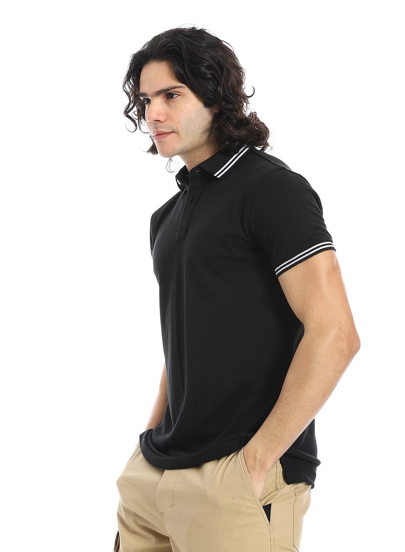 Andora Elite Stripe Pique Polo Shirt _ Black - Image 2