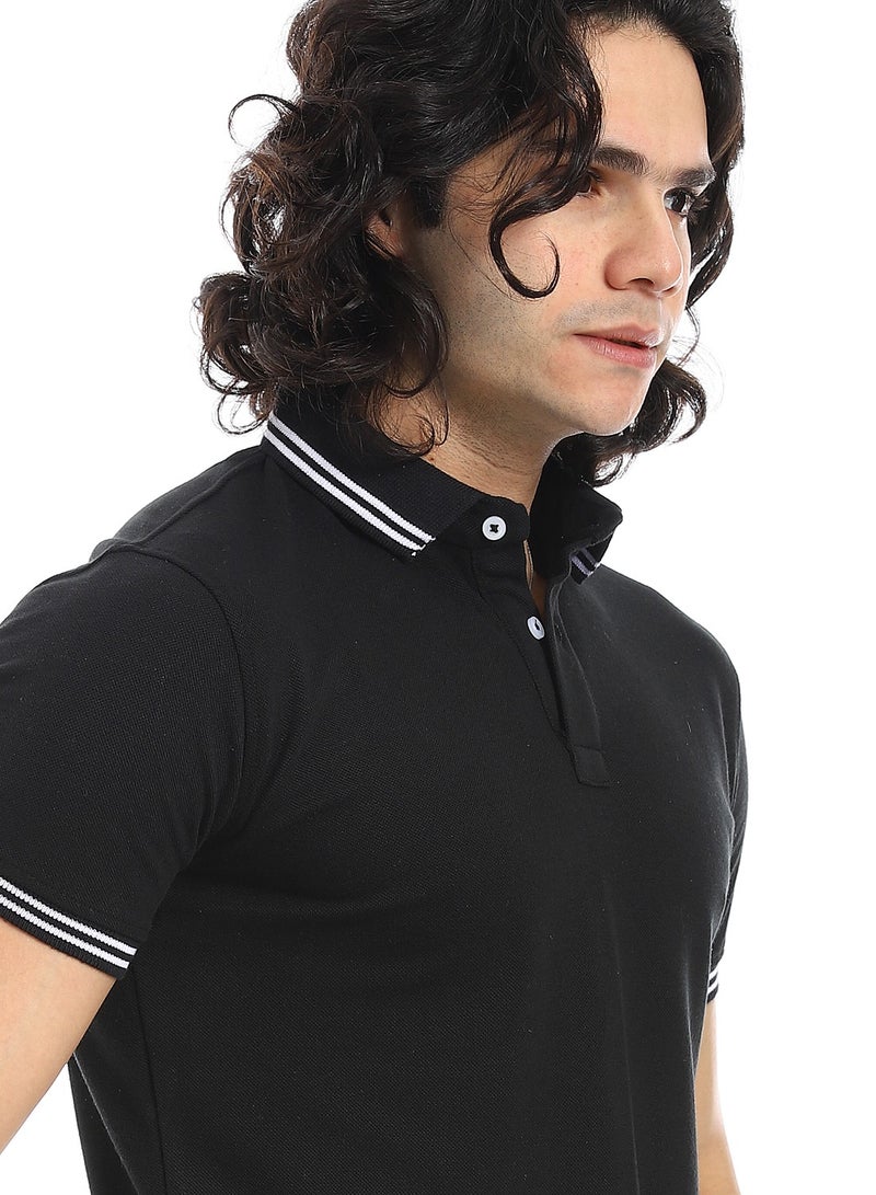 Andora Elite Stripe Pique Polo Shirt _ Black - Image 4