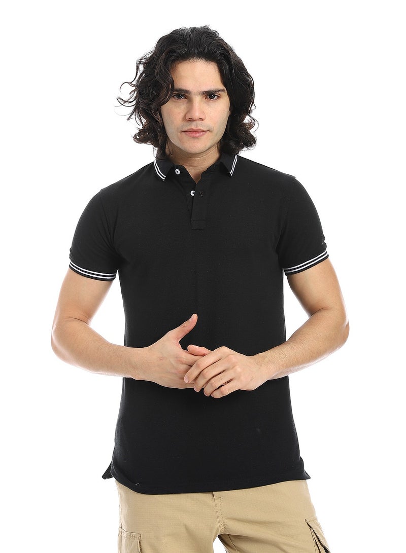 Andora Elite Stripe Pique Polo Shirt _ Black - Image 1