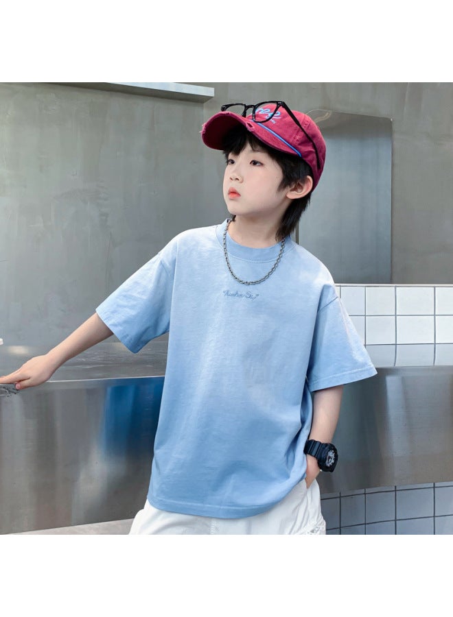 Boys' Summer Dopamine Gradient Short-sleeved T-shirt  New Style Youth And Kidsren's Summer Half-sleeved Ice-feel Top