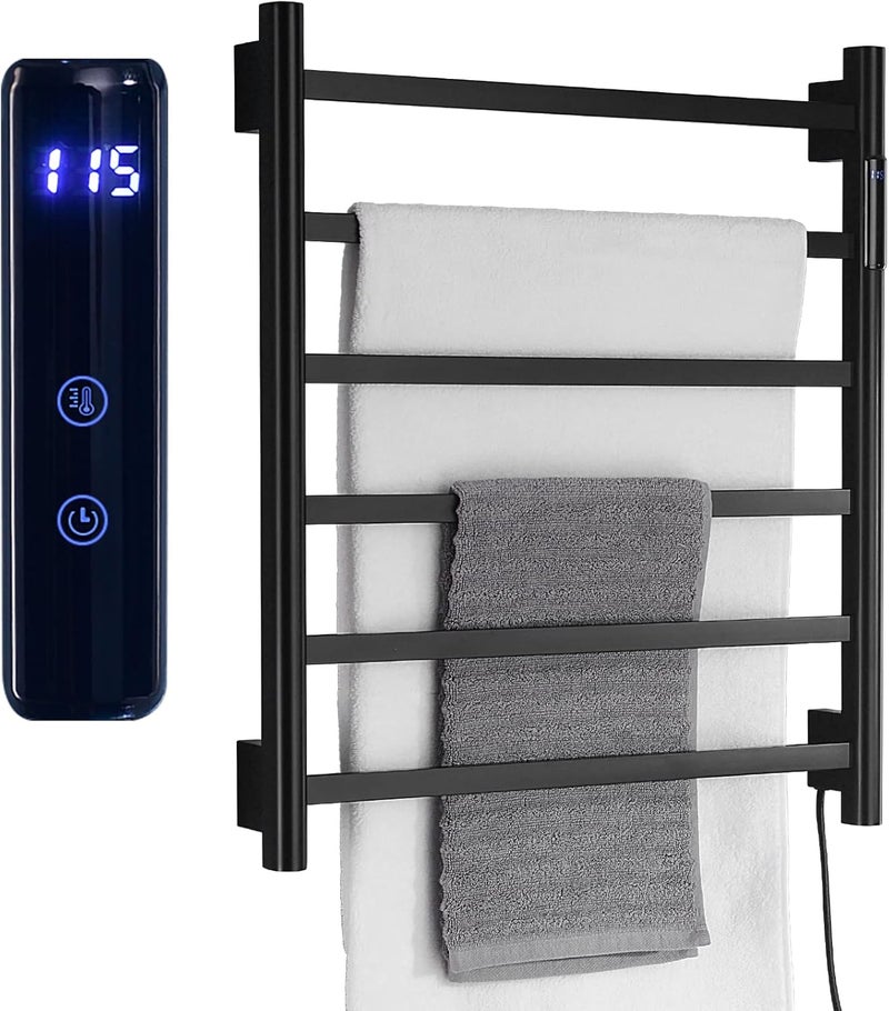 TRUSTMI TRUSTMI Electric Towel Heated Rack Wall Mounted 6 Bar Towel Warmer ClothDryer with Builtin Timer and Temperature Indicator 124 Hour 115F155F TouchOn Matte Black  - Image 1
