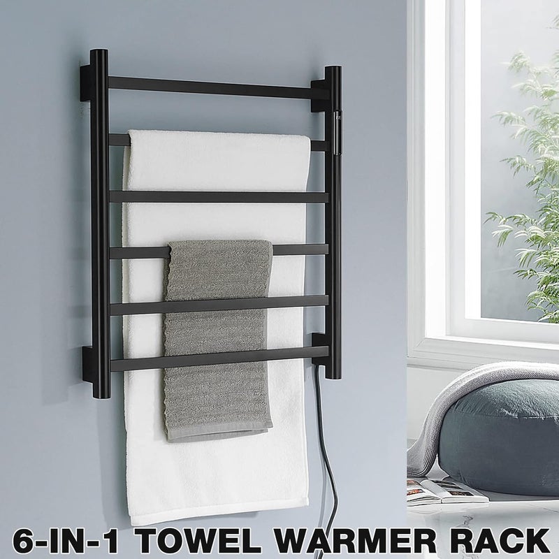 TRUSTMI TRUSTMI Electric Towel Heated Rack Wall Mounted 6 Bar Towel Warmer ClothDryer with Builtin Timer and Temperature Indicator 124 Hour 115F155F TouchOn Matte Black  - Image 2