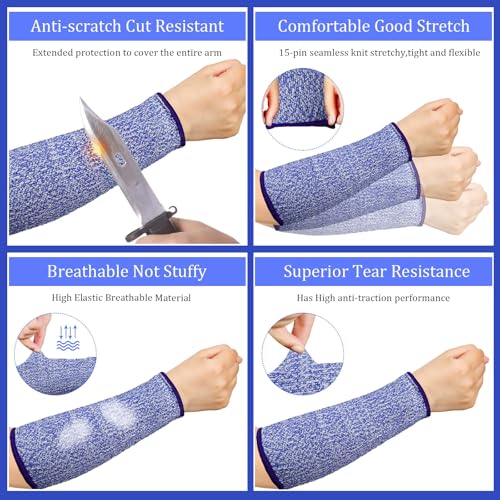 Sintege 3 Pairs Arm Protectors for Thin Skin and Bruising Cut Resistant Forearm Sleeve Level 5 Arm Burn Protection Sleeve (Royal Blue,7.9 Inch) - Image 4