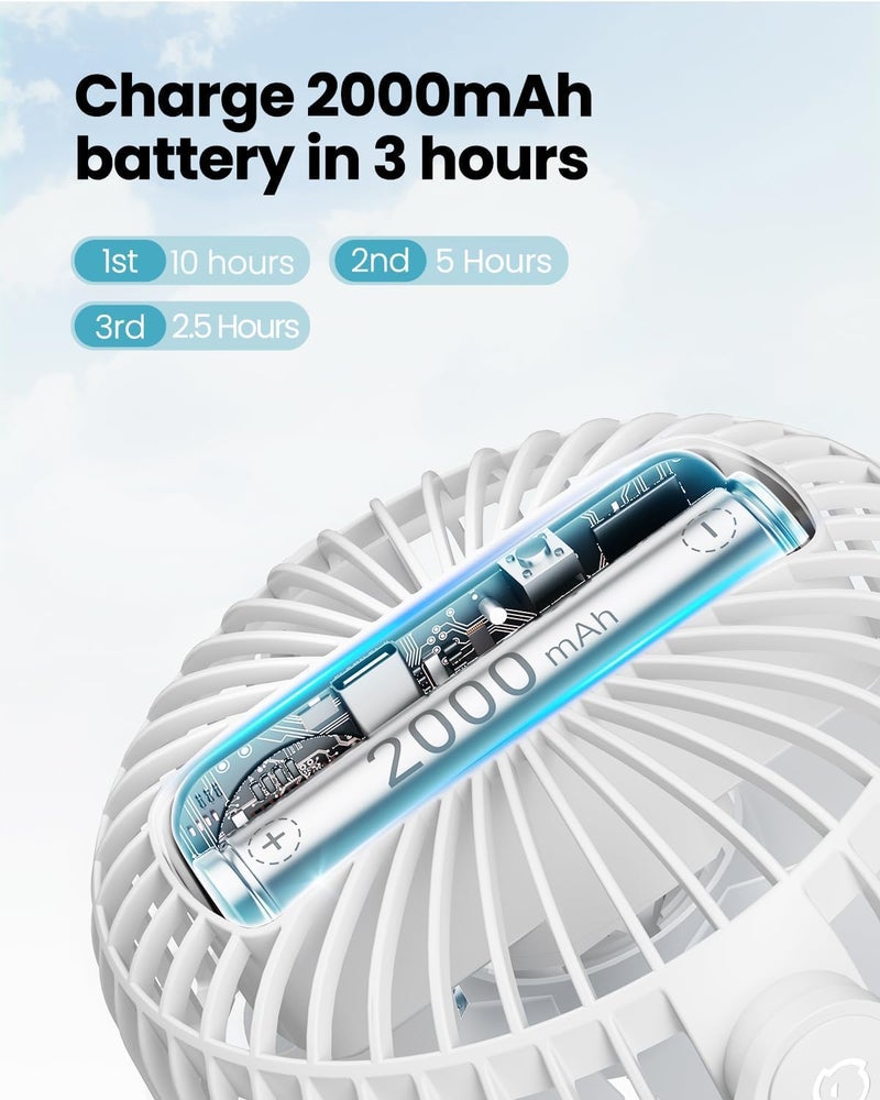 Gaiatop Mini Portable Stroller Fan, Battery Operated Small Clip on, Detachable 3 Speed Rechargeable, 360Â° Rotate Flexible Tripod Better Cooling for Car Seat Crib Treadmill Travel White - Image 5