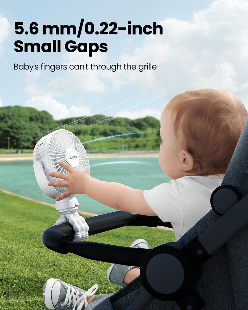 Gaiatop Mini Portable Stroller Fan, Battery Operated Small Clip on, Detachable 3 Speed Rechargeable, 360Â° Rotate Flexible Tripod Better Cooling for Car Seat Crib Treadmill Travel White - Image 2