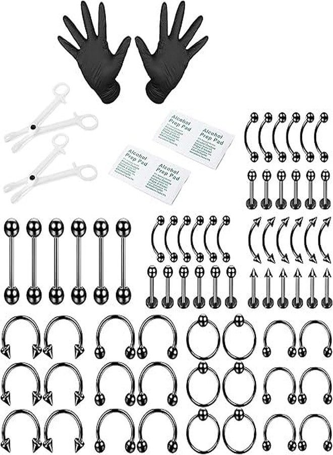 SHIELD PLUS Piercing Kit Stainless Steel Belly Tongue Tragus Nipple Lip Nose Ring Body Jewelry(74 Pieces) - Image 1