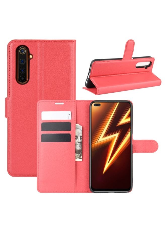 HuHa Case Cover For Realme 6 Pro Litchi Texture Horizontal Flip Protective Case with Holder & Card Slots & Wallet Red 
