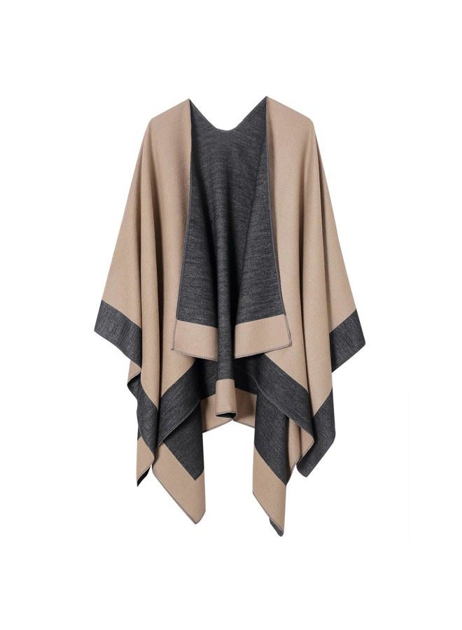 Tazhmily Women's Shawl Wrap Poncho Cape Cardigan Open Front Coat Shawl Wrap Scarf for Spring Fall Winter (Champagne Black), Champagne Black, L - Image 2