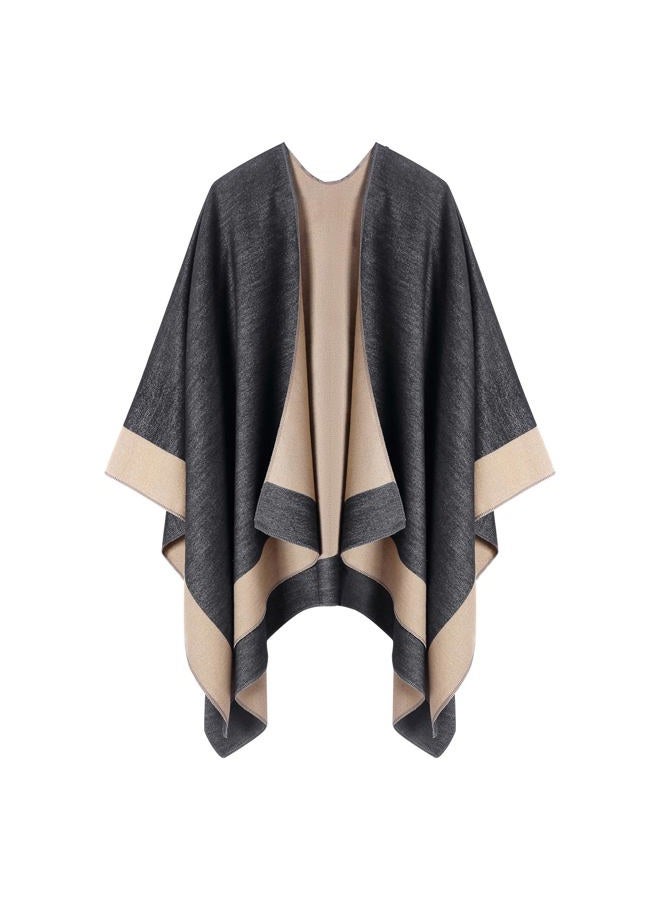 Tazhmily Women's Shawl Wrap Poncho Cape Cardigan Open Front Coat Shawl Wrap Scarf for Spring Fall Winter (Champagne Black), Champagne Black, L - Image 1
