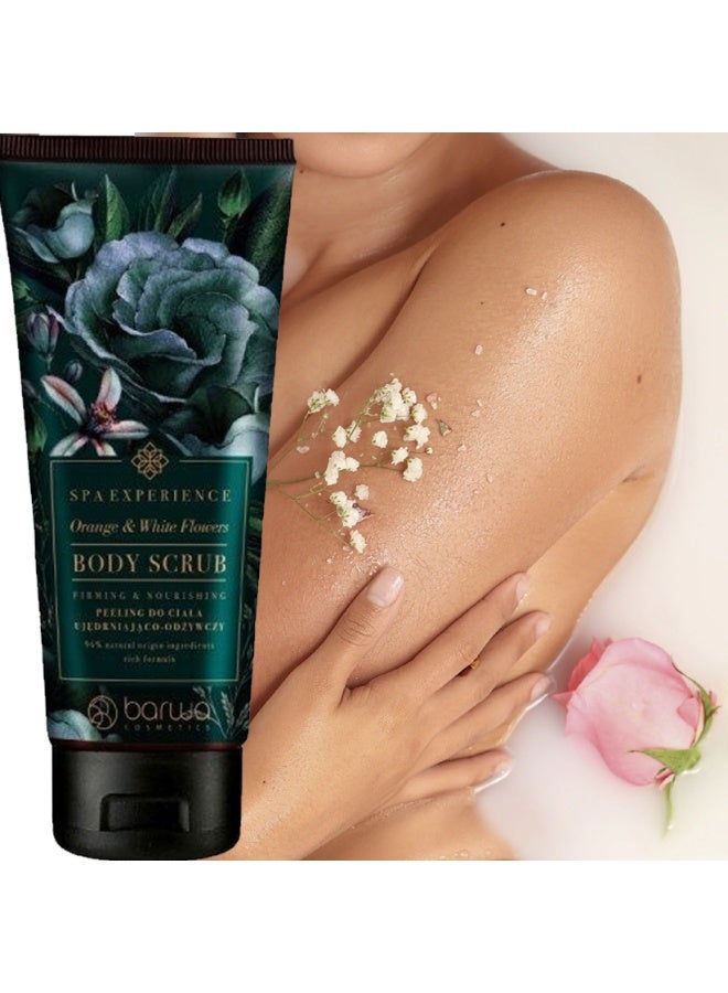Barwa Spa Experience Orange & White Flowers Body Scrub 200ml - Firming & Nourishing Exfoliating Body Care with Natural Ingredients - Image 2