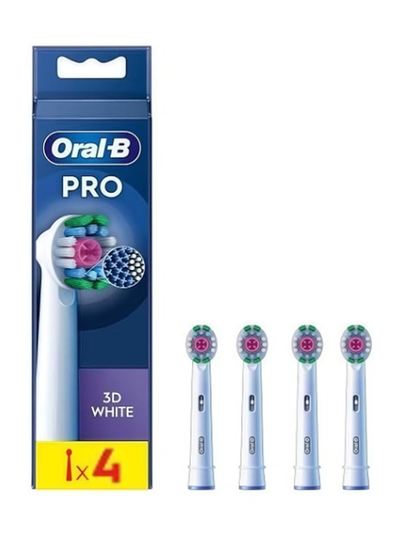 Oral-B Pro 3D White Electric Toothbrush Head, X-Shaped Bristles And Unique Polishing Cup For Teeth Whitening And To Remove Surface Stains, Pack of 4 Toothbrush Heads, White