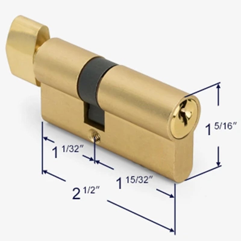 ConsitDone Offset Euro Profile Lock Cylinder with Thumb Turn Fits for Pella Storm Door 2-Bolt Lock, Includes 3 Solid Brass Keys (1, Polished Brass) - Image 3