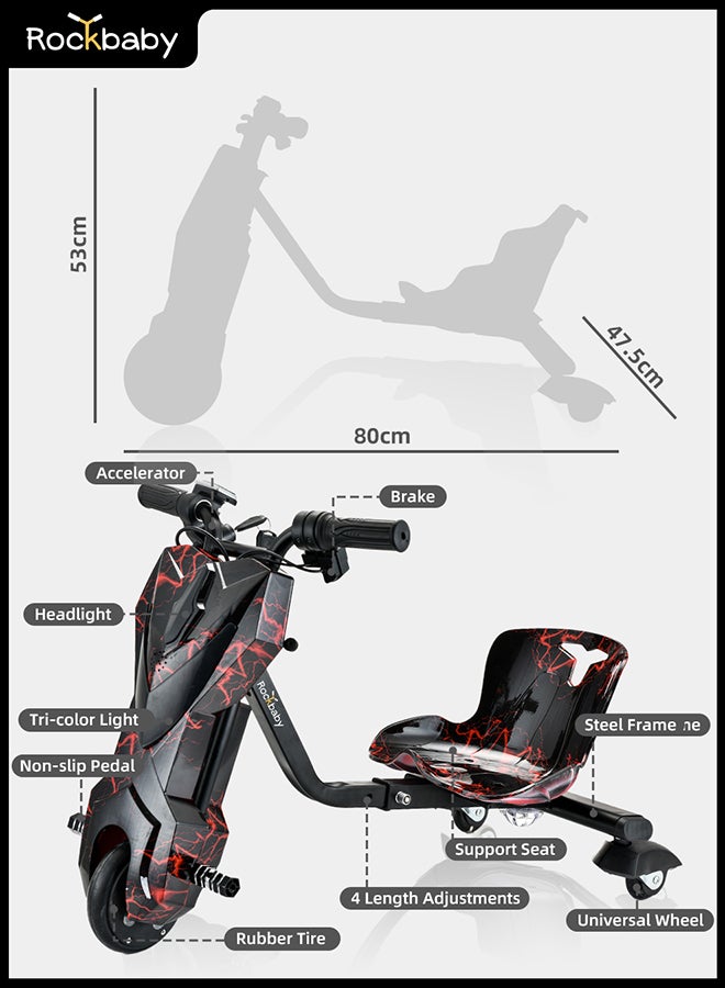 Rockbaby Mini 36V High-Power 360°Children/Adult Electric Drifting Scooter-Adjustable With Bluetooth And Protective Gear 57x44x21cm Black - Image 5