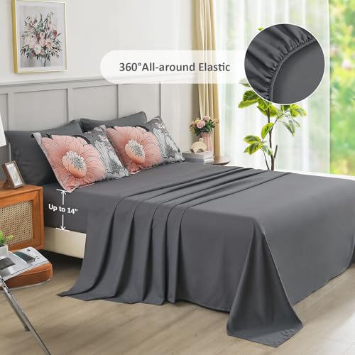 Xruibed Queen Comforter Set 7 Pieces Grey Floral Comforter Set Queen Size Bed in a Bag Flower Bedding Sets Lightweight Boho Bed Set with Sheet,Pillowcases&Shams for All Season - Image 5