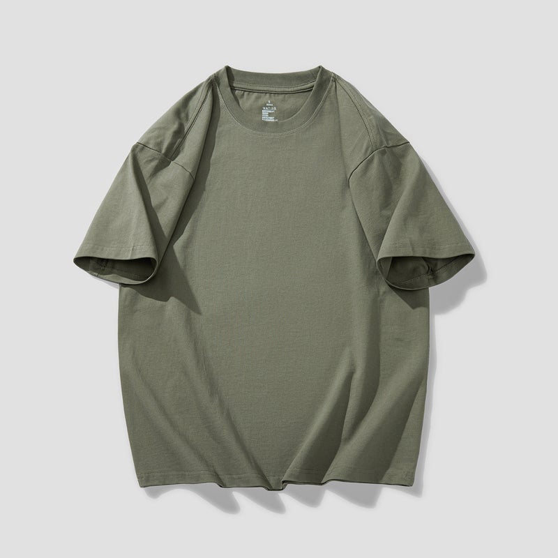PKL three needles 260g heavyweight short-sleeved T-shirt men's pure cotton round neck loose solid color washed black undershirt summer - Image 2