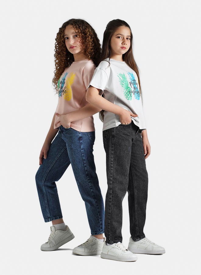 ريمينت تيشرت للبنات برسمة الاناناس رمادي  - Image 4