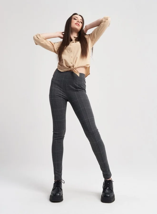HaILYS Gray Checked High-Waist Leggings