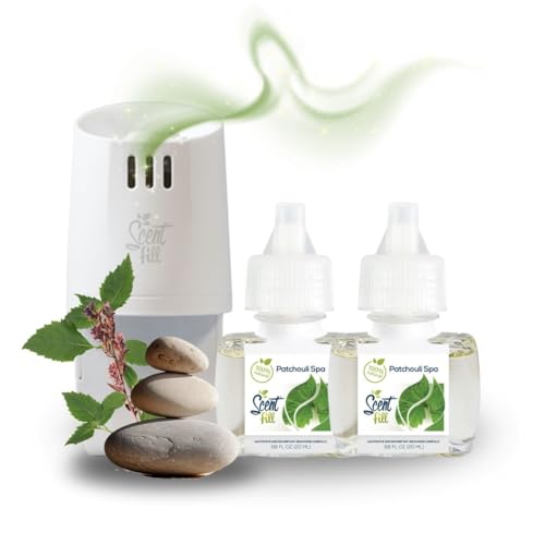 Scent Fill 100% Natural Patchouli Spa Plug in Air Freshener, Scented Oil Refills, 2 Refills + Diffuser - Image 1