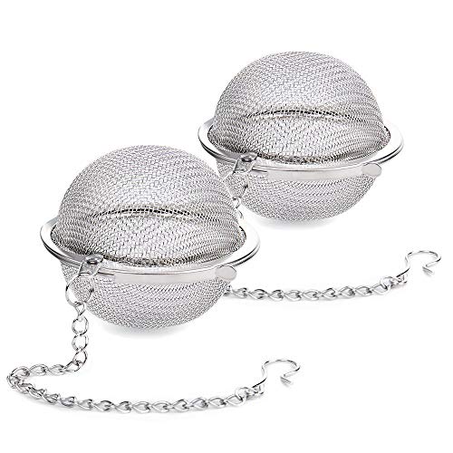YINGKESI 2Pcs Stainless Steel Tea Infuser Strainer, 2.04 Inch Metal Fine Mesh Tea Spice Ball for Loose Leaf Tea, Tea Filter with Chain Hook, Tea Interval Diffuser for Spices, Seasonings - Image 1