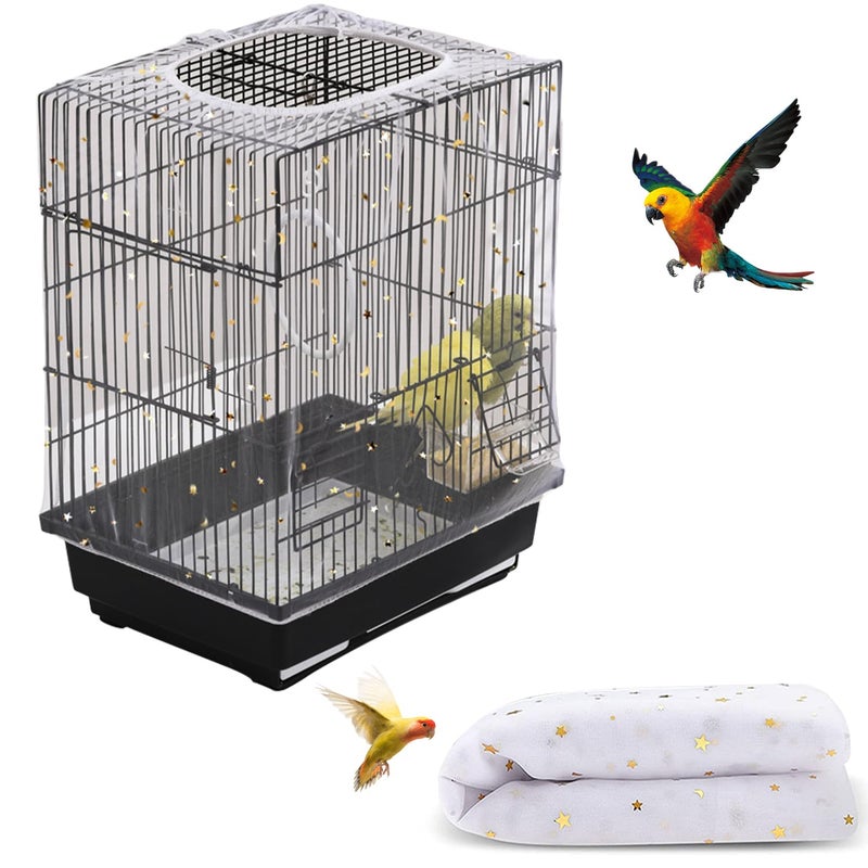 DECKALY Bird Cage Seed Catcher, Seed Catcher Guard Net Cover, Parrot Nylon Mesh Net Cover, Universal Soft Airy Cage Net Stretchy Skirt for Round Square Cages (Star-White, 15.7" x87") - Image 1