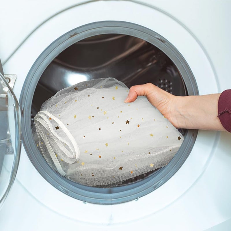 DECKALY Bird Cage Seed Catcher, Seed Catcher Guard Net Cover, Parrot Nylon Mesh Net Cover, Universal Soft Airy Cage Net Stretchy Skirt for Round Square Cages (Star-White, 15.7" x87") - Image 5