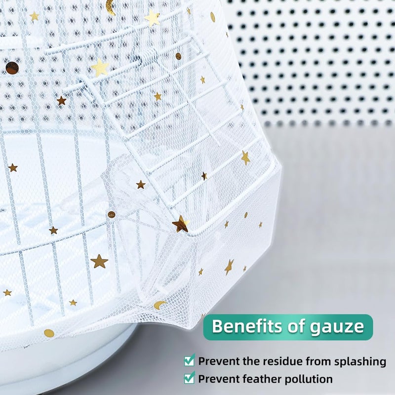 DECKALY Bird Cage Seed Catcher, Seed Catcher Guard Net Cover, Parrot Nylon Mesh Net Cover, Universal Soft Airy Cage Net Stretchy Skirt for Round Square Cages (Star-White, 15.7" x87") - Image 3