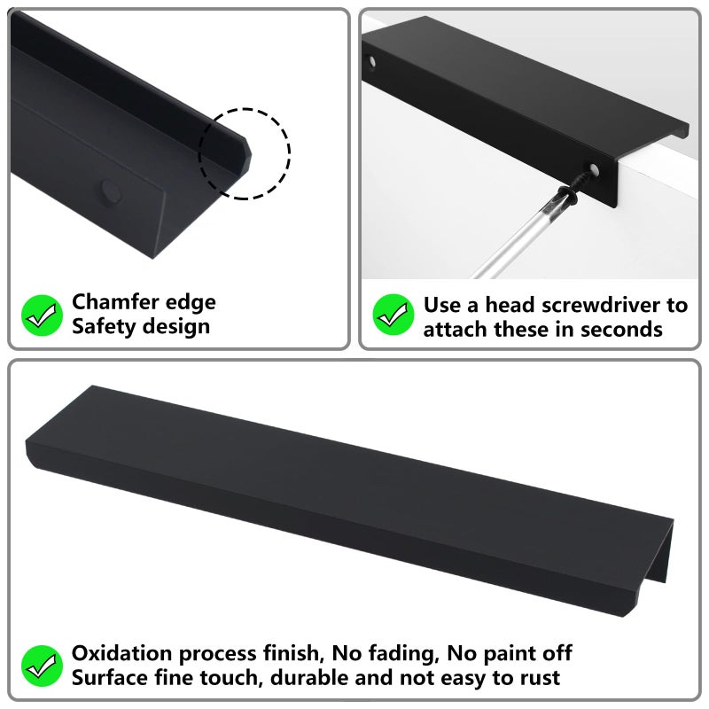 Hanihua 30 Pack Modern Kitchen Cabinet Handles, Black Finger Pulls For Cabinets 5.9Inch/150Mm Length, Matte Black Edge Cabinet Pulls, Drawer Tabs Pull Hardware Concealed Tab Handle - Image 2
