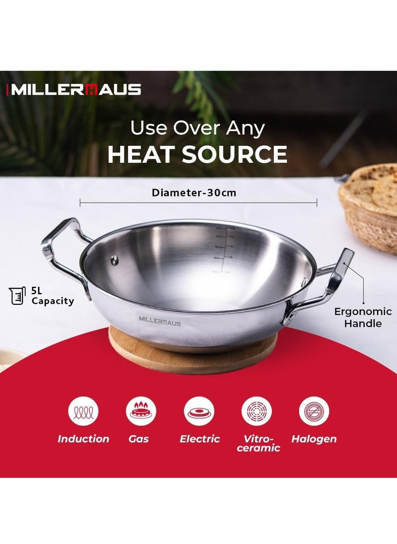 MILLERHAUS - Millerhaus Tri-Ply Kadai 30cm Stainless Steel - Image 1