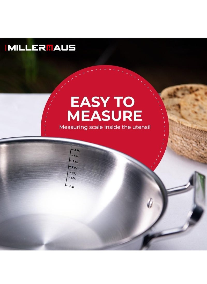 MILLERHAUS - Millerhaus Tri-Ply Kadai 30cm Stainless Steel - Image 1