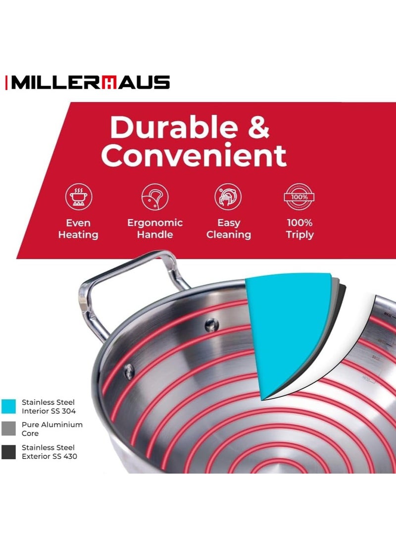MILLERHAUS - Millerhaus Tri-Ply Kadai 30cm Stainless Steel - Image 1