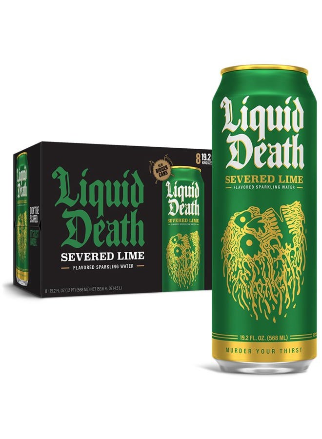 Liquid Death , Severed Lime, Lime-Flavored Sparkling Water, 8-Pack (19.2oz Cans), Low Calorie & No Artificial Sweeteners - Image 1