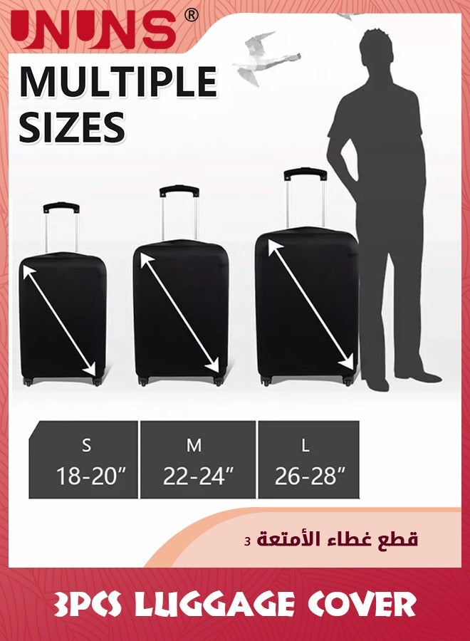 UNUNS غطاء حقائب 3 قطع، غطاء حقيبة سفر مضاد للخدش، واقي حقائب قابل للغسل يناسب حقائب 18-28 بوصة (أسود) - Image 2