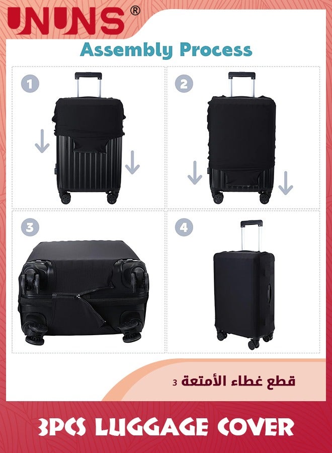 UNUNS غطاء حقائب 3 قطع، غطاء حقيبة سفر مضاد للخدش، واقي حقائب قابل للغسل يناسب حقائب 18-28 بوصة (أسود) - Image 5