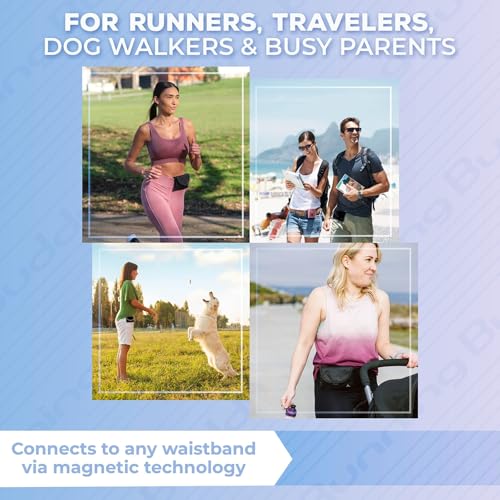 Running Buddy Magnetic Fanny Pack - Water-Resistant Belt Bag - Secure Magnetic Closure Waist Pack - Phone Belt Holder & Headphone Port - XL 6.8 x 4 in, Black/Pink - Image 3