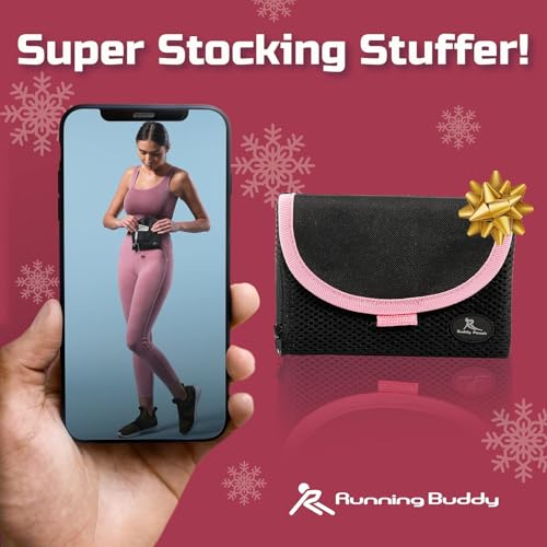 Running Buddy Magnetic Fanny Pack - Water-Resistant Belt Bag - Secure Magnetic Closure Waist Pack - Phone Belt Holder & Headphone Port - XL 6.8 x 4 in, Black/Pink - Image 5