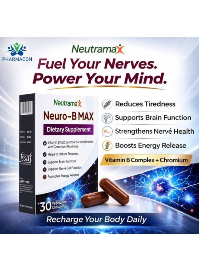 Neutramax Neuro B Max Dietary Supplement 30 Veg Capsules | Vitamin B Complex Formula | Supports Nerve Health, Energy & Daily Wellness - Image 2