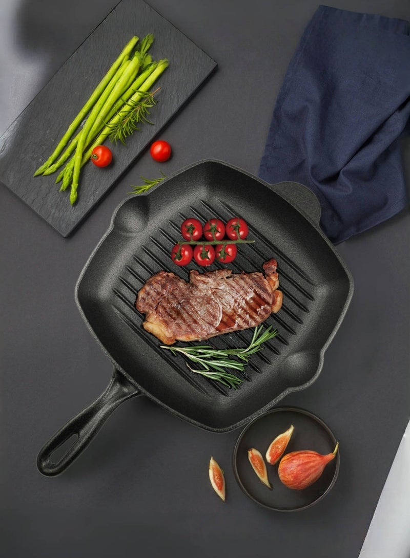 JoyousSto Enameled Cast Iron Square Square Skillet Grill, 26cm(10.25'') - Image 5